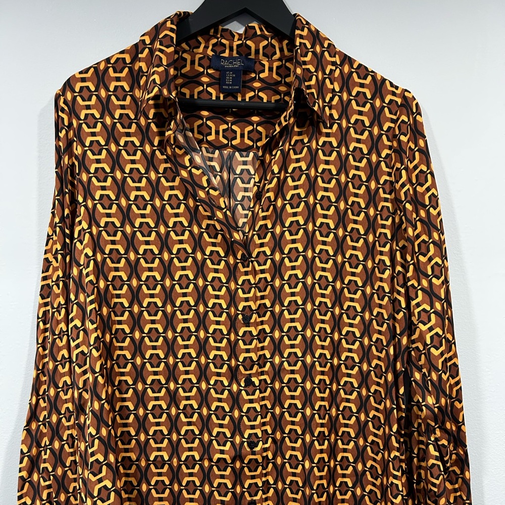 Rachel Roy Blouse Geometric Print Long Sleeve Button Down Top M